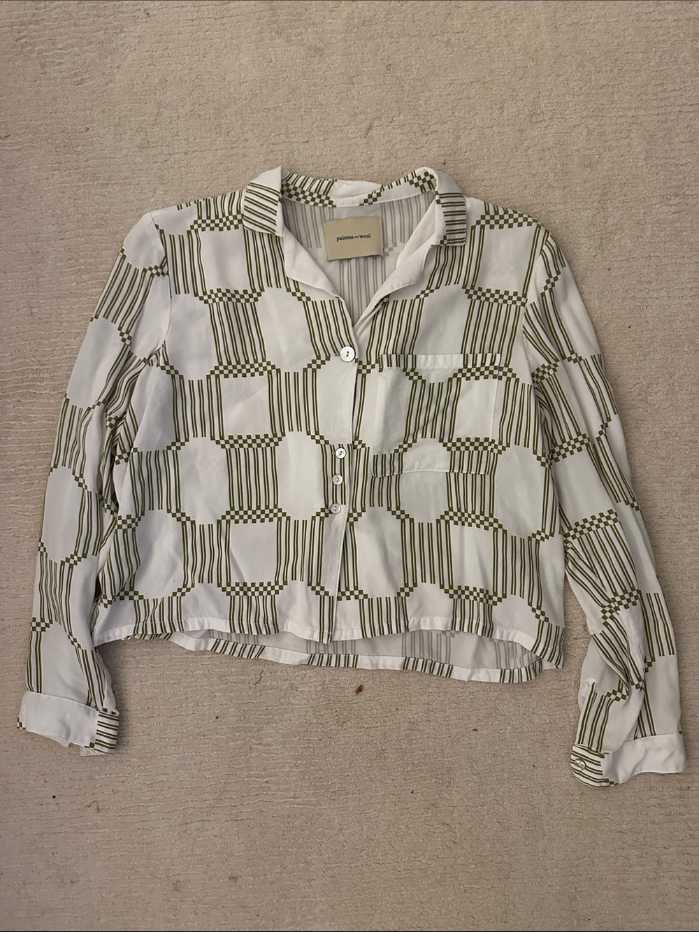 Paloma wool Relaxed Button-Up Shirt in White and Olive Green